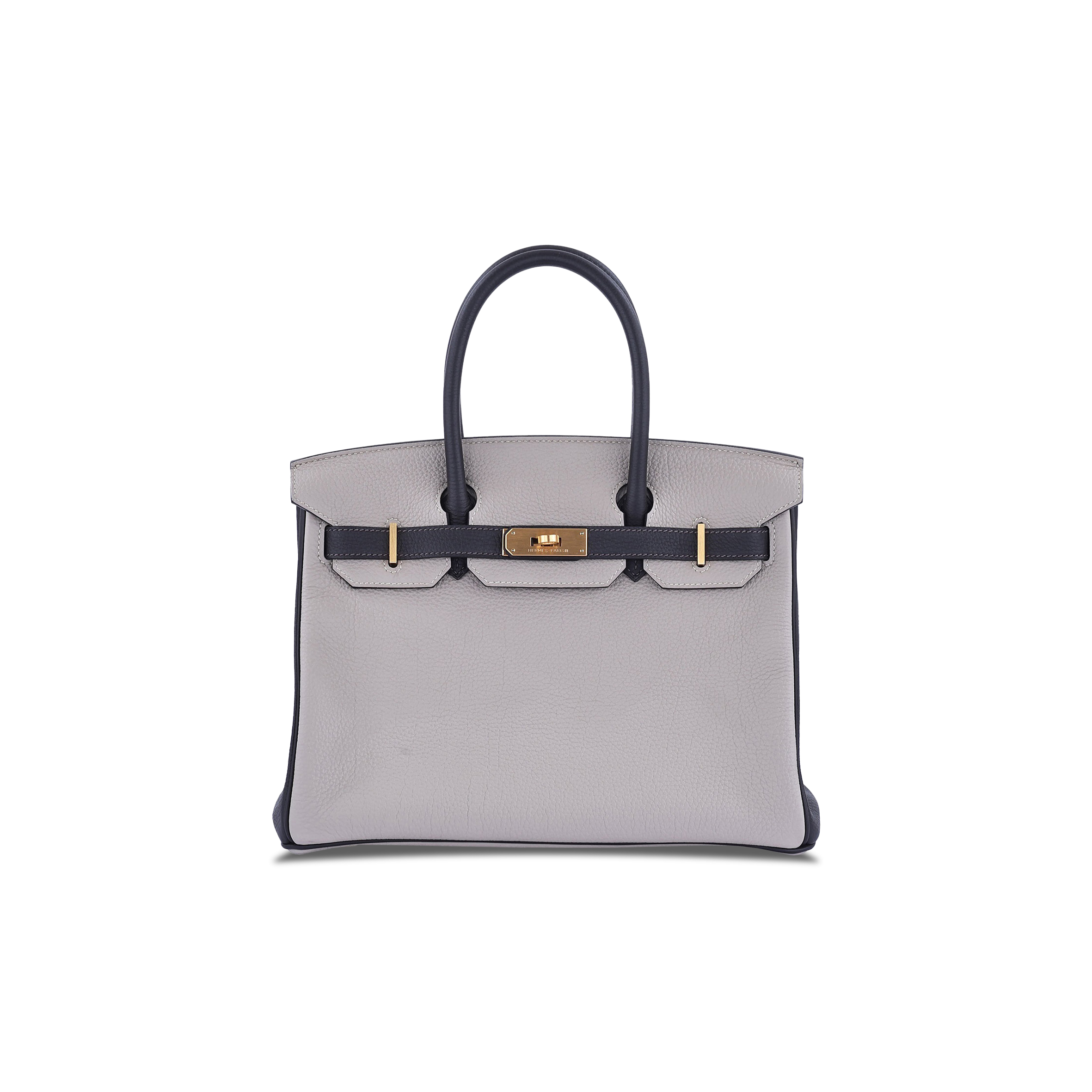 HERMES BIRKIN 25 TOGO LEATHER SEAGULL GREY AND BLACK SILVER BUCKLE HANDBAG H028365CC01 (25*20*13cm)